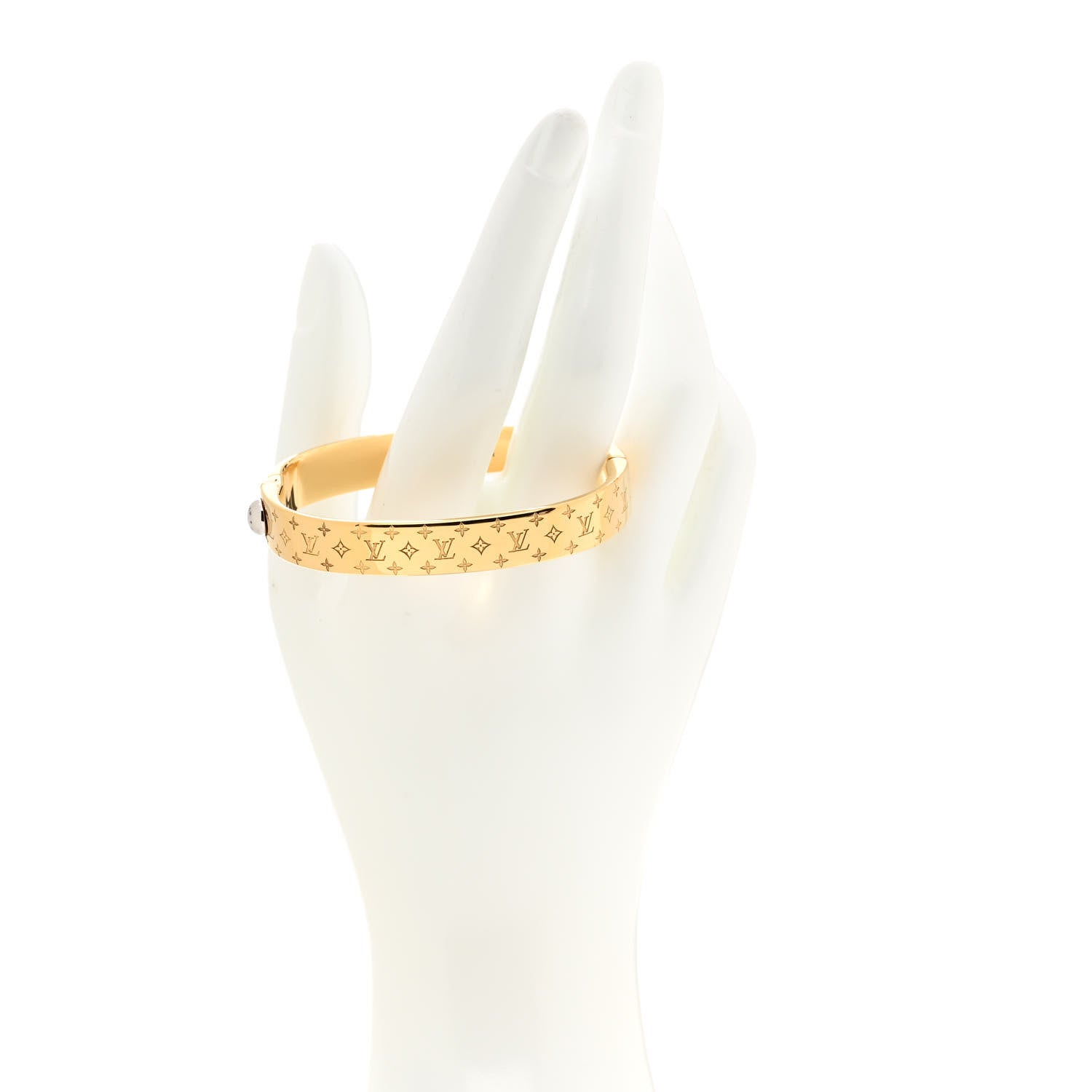 Louis Vuitton Brass Crystal Monogram Nanogram Strass Cuff S Gold 2 of 6