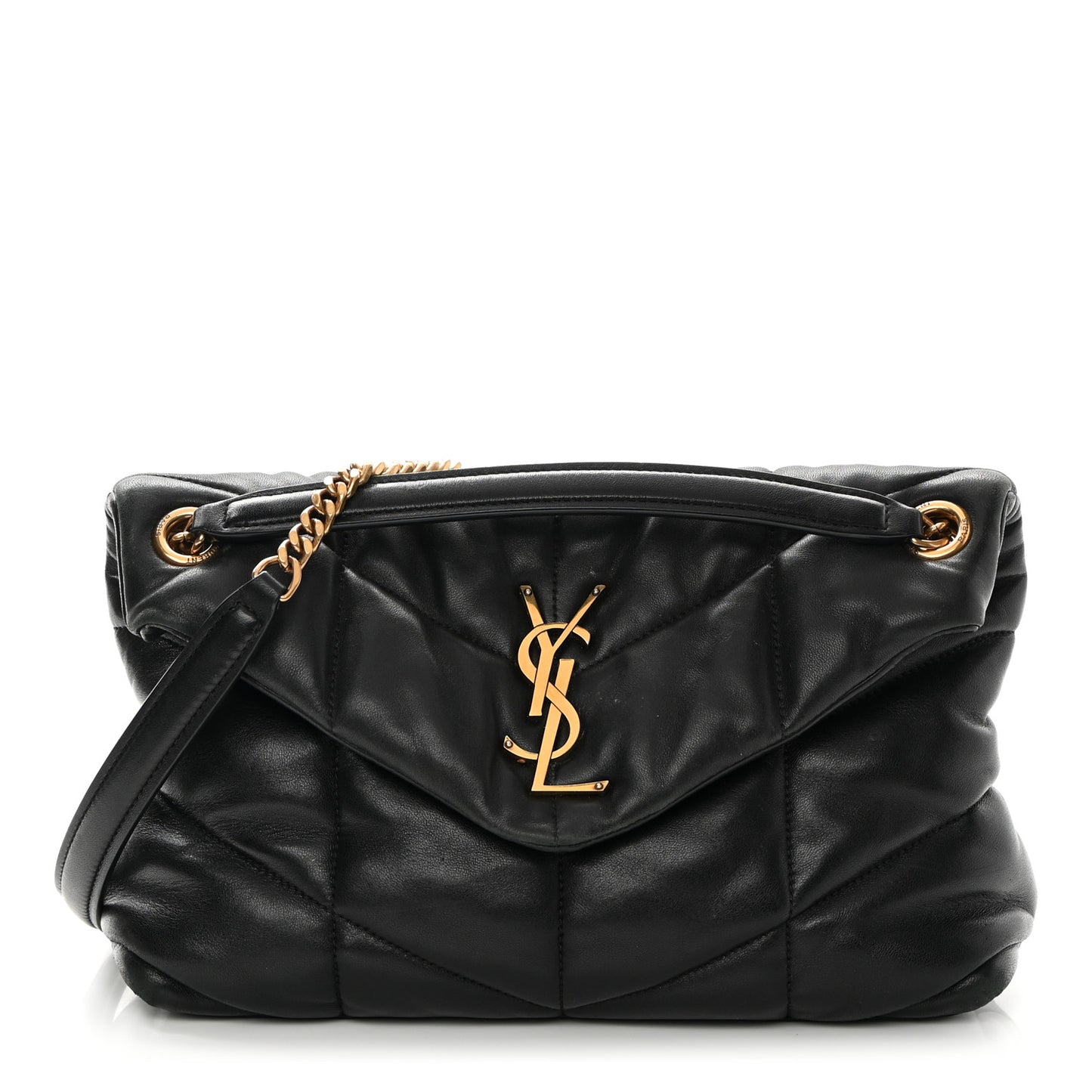 Lambskin Quilted Small Loulou Puffer Monogram Chain Satchel Black