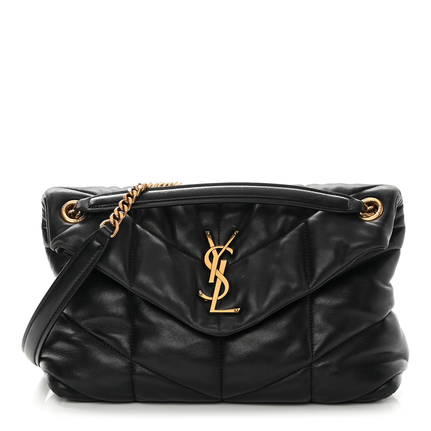 Saint Laurent Lambskin Quilted Small Loulou Puffer Monogram Chain Satchel Black 1 of 17