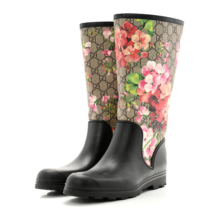 Gucci GG Supreme Monogram Blooms Flat Rubber Boots 40 Beige Multicolor 3 of 10