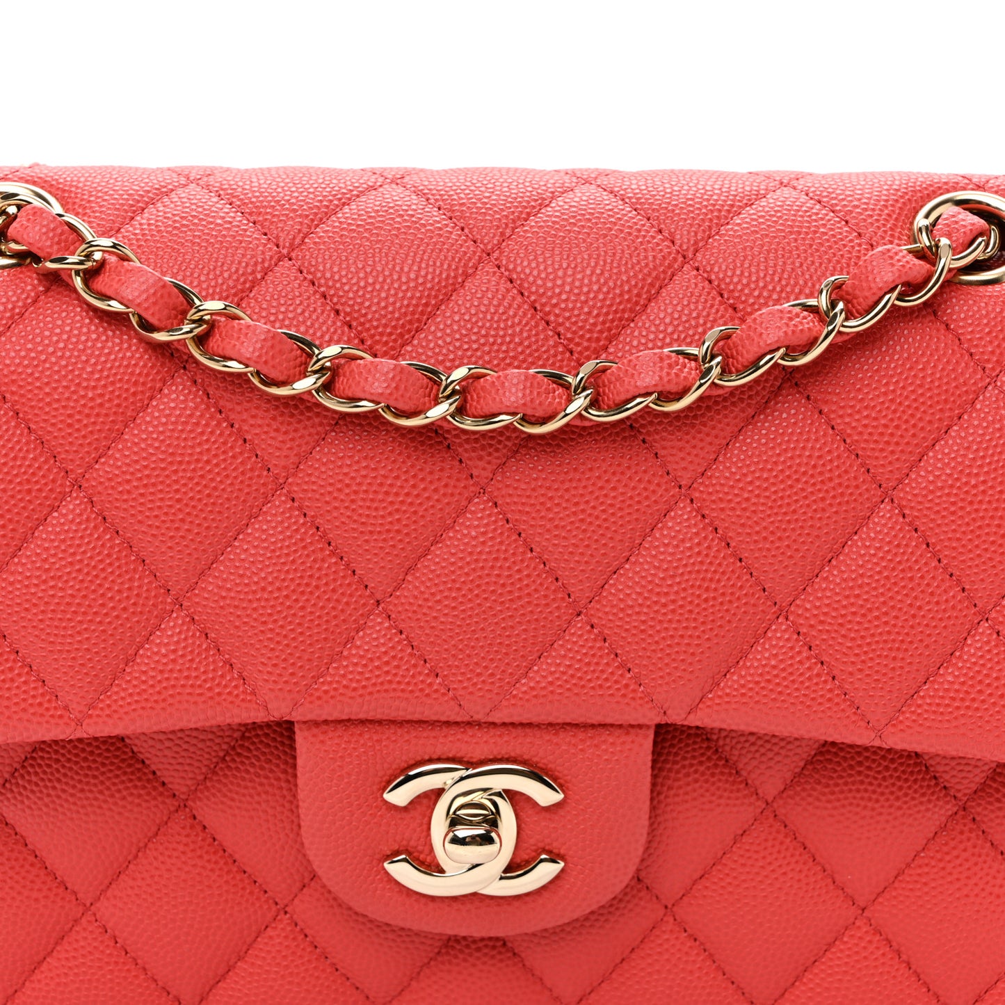 Caviar Quilted Small Double Flap Red Red