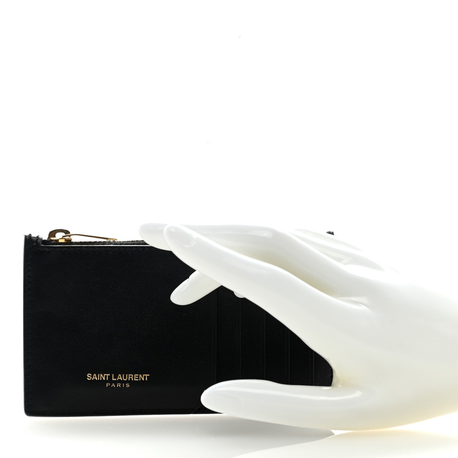 Saint Laurent Calfskin 5 Fragments Zip Pouch Card Holder Black 2 of 6