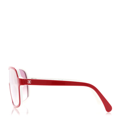 Chanel Acetate Shield Quilted Sunglasses 71655A White Red 3 of 8