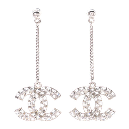 Chanel Baguette Crystal CC Drop Earrings Silver 1 of 4