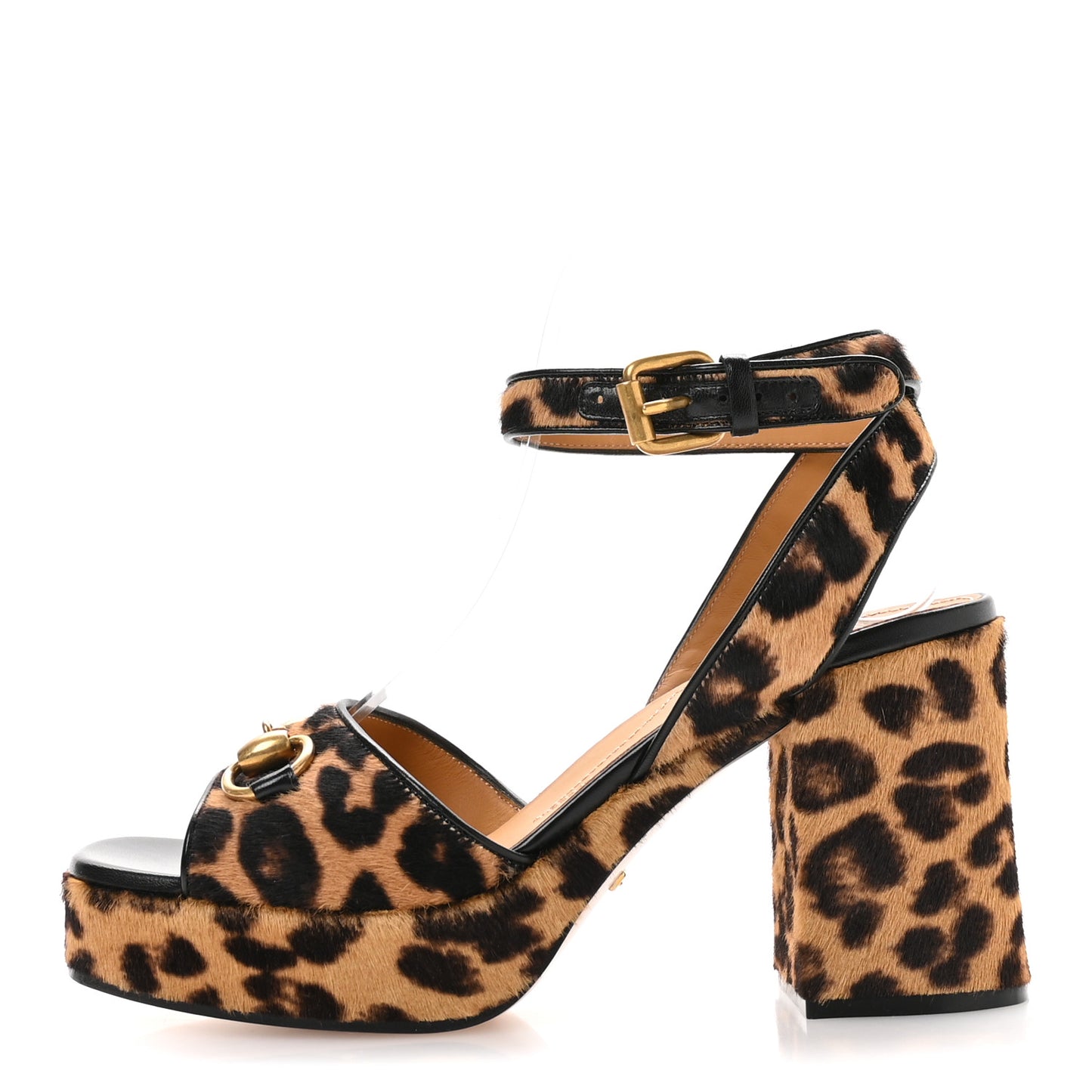 Calf Hair Leopard Print Horsebit 25/60mm Platform Sandals 36 Hazelnut Black