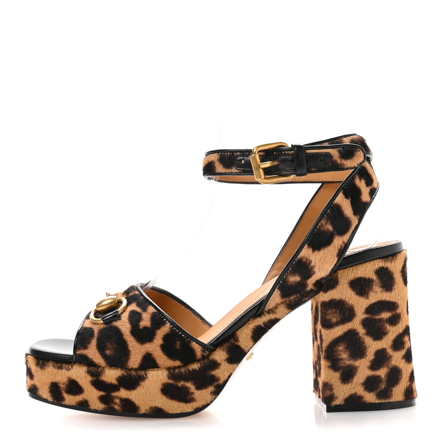 Gucci Calf Hair Leopard Print Horsebit 25/60mm Platform Sandals 36 Hazelnut Black 1 of 9