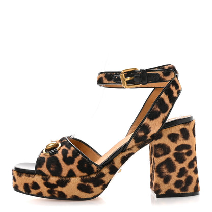 Gucci Calf Hair Leopard Print Horsebit 25/60mm Platform Sandals 36 Hazelnut Black 1 of 9