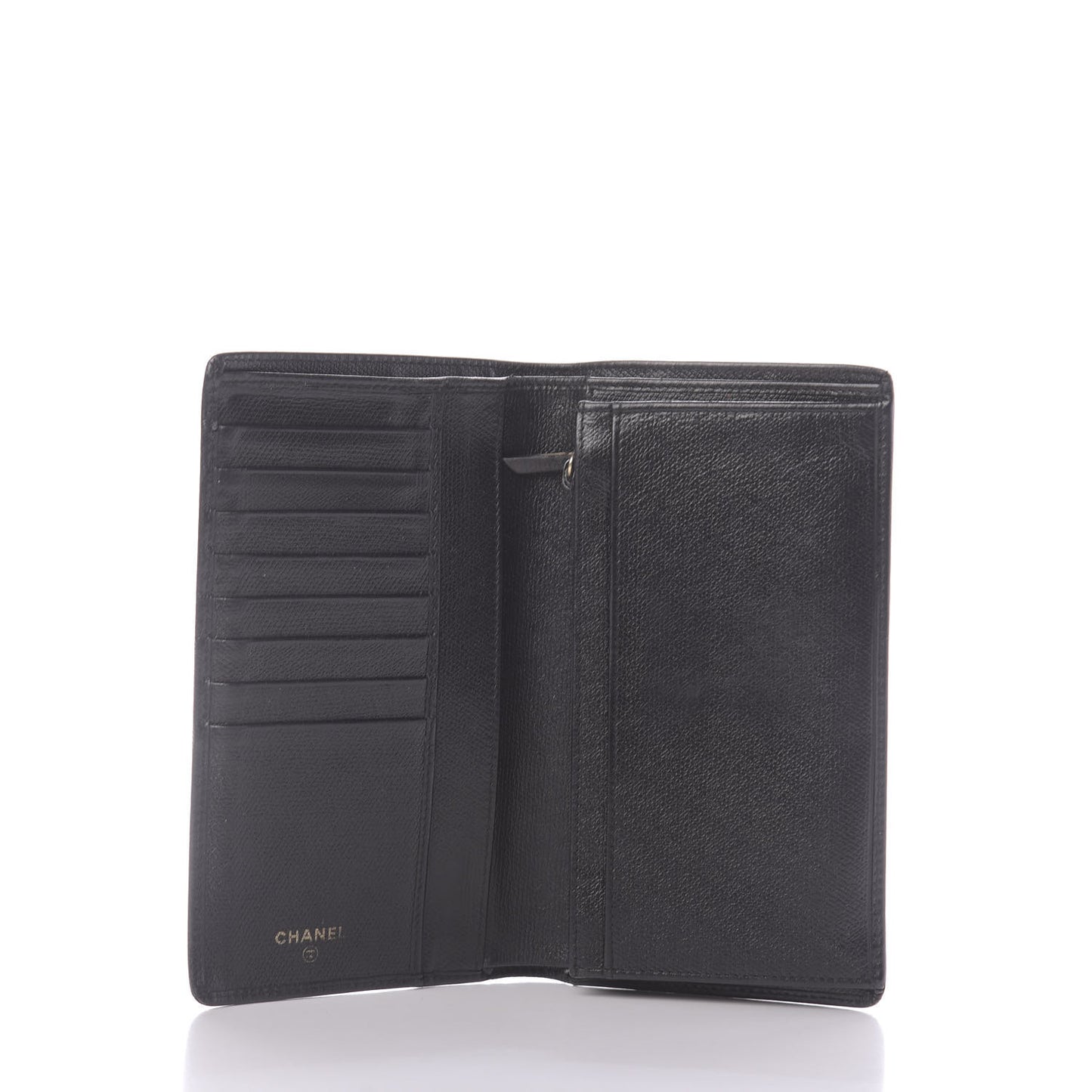 Grained Calfskin CC Button Yen Wallet Black