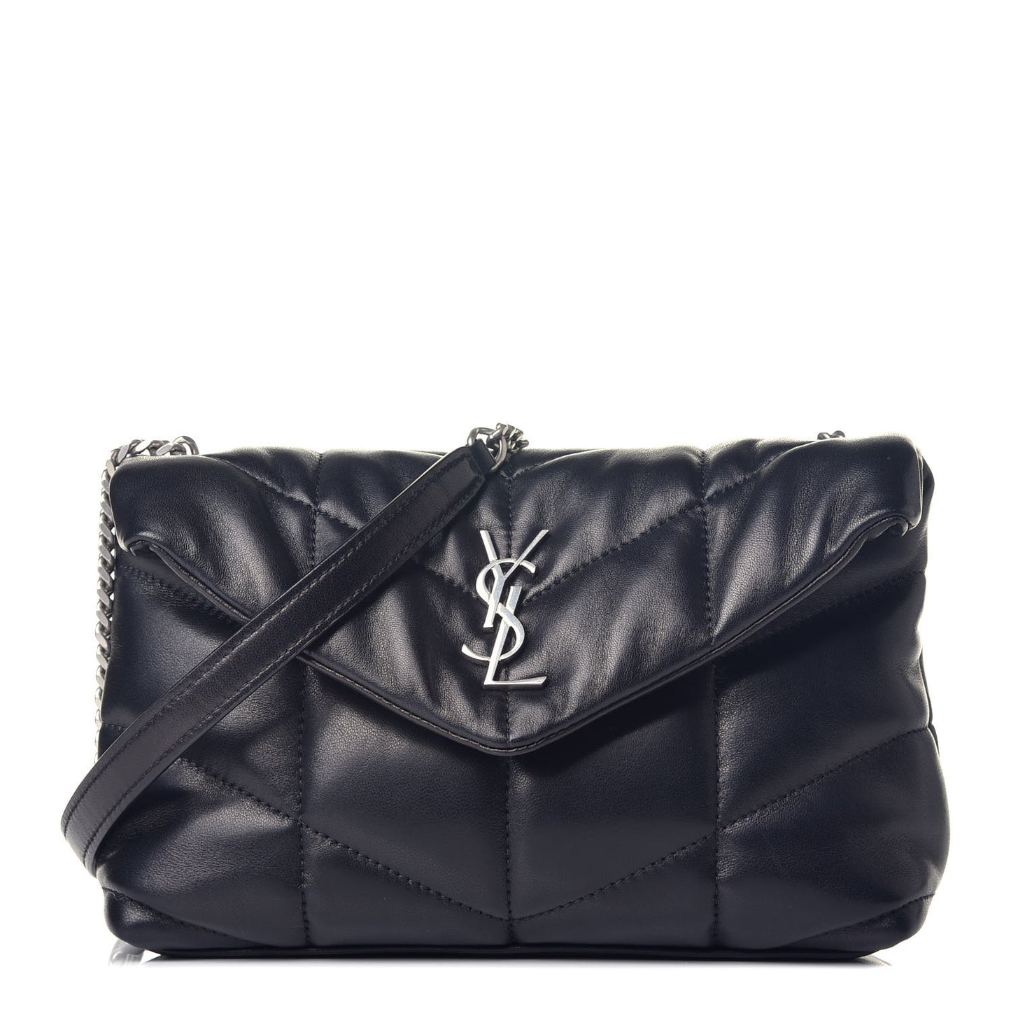 Lambskin Quilted Toy Loulou Puffer Monogram Chain Satchel Black