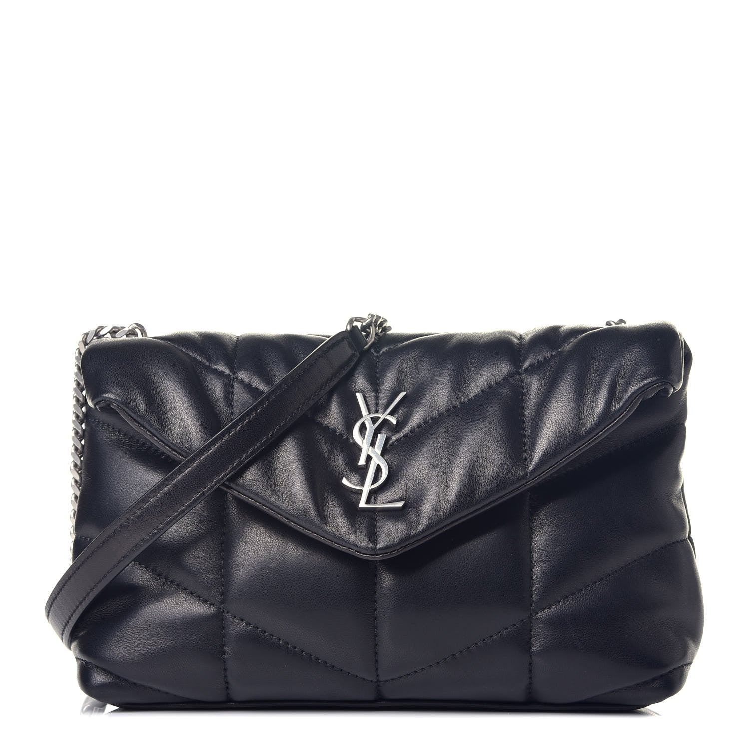 Saint Laurent Lambskin Quilted Toy Loulou Puffer Monogram Chain Satchel Black 1 of 9