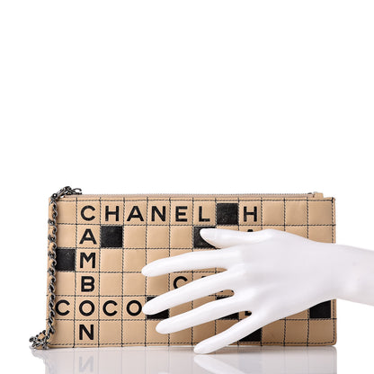 Chanel Lambskin Crossword Pochette Beige Black 2 of 10