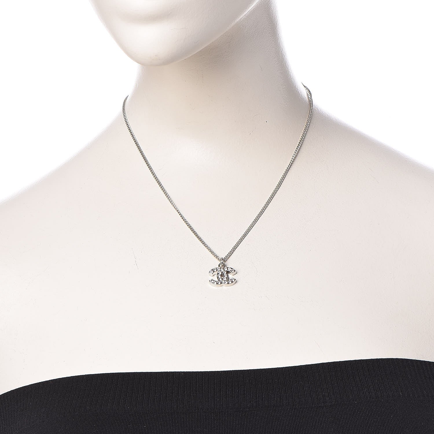 Chanel Crystal Timeless CC Necklace Silver 2 of 7