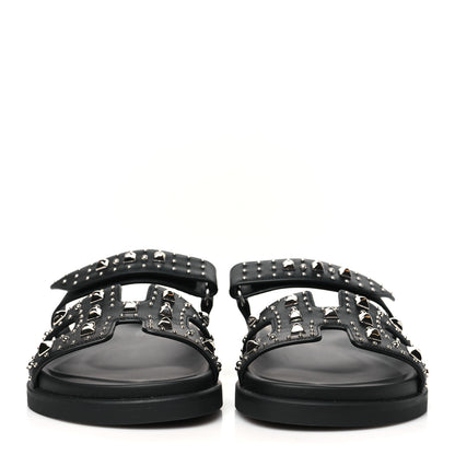 Hermes Calfskin Medor Studded Womens Chypre Sandals 38 Black 3 of 10