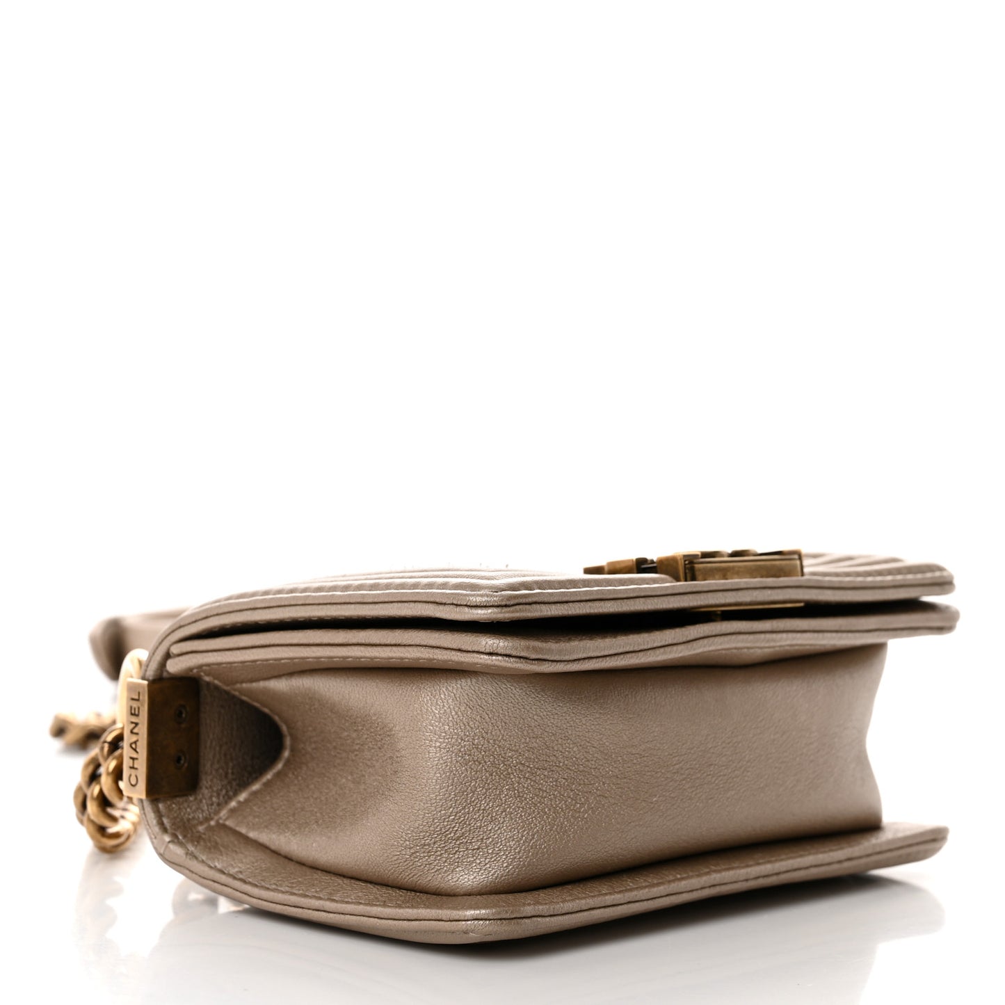 Metallic Lambskin Mini Scaled Boy Flap Gold
