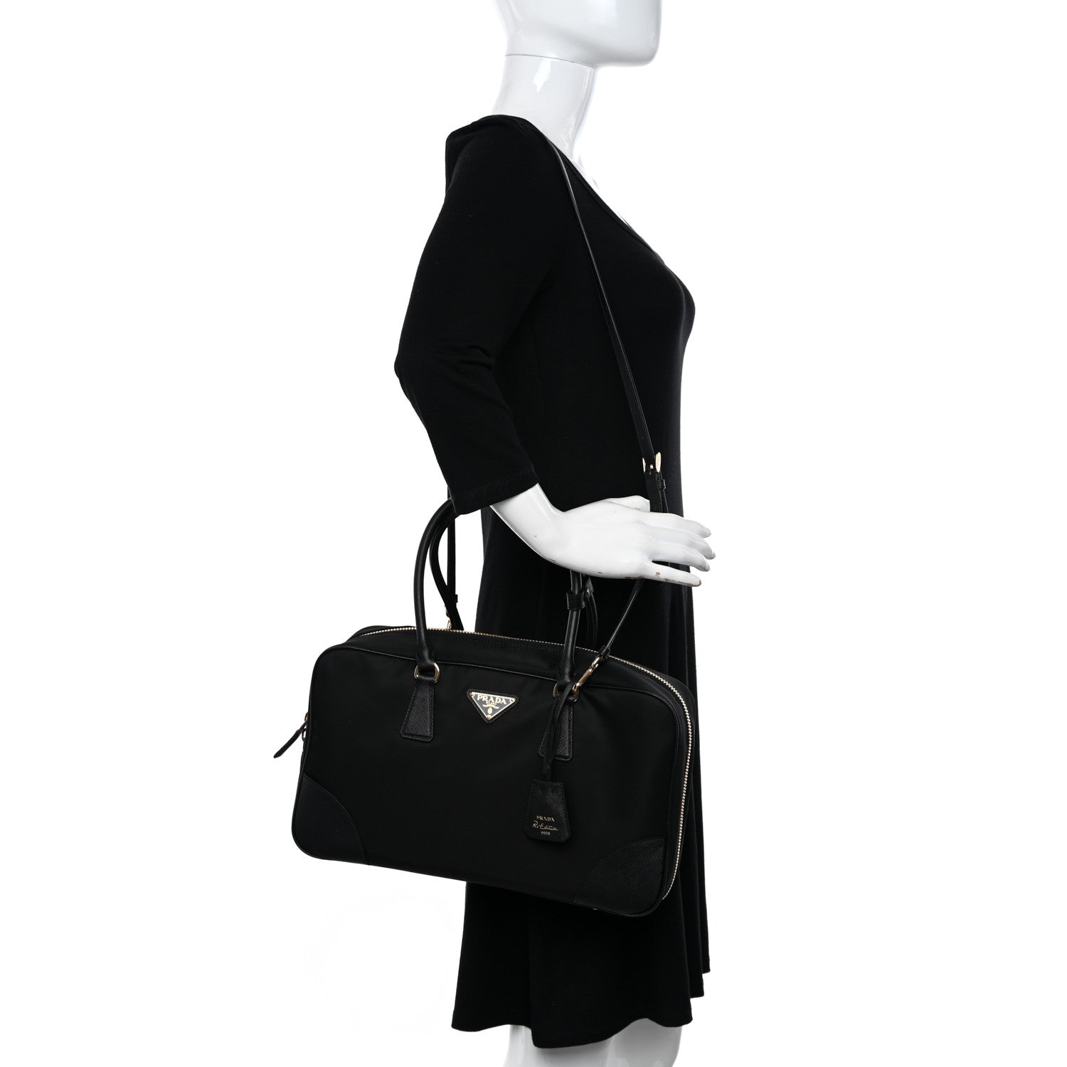 Prada Re-Nylon Saffiano Large Re-Edition 1978 Two Handle Bag Black 2 of 9