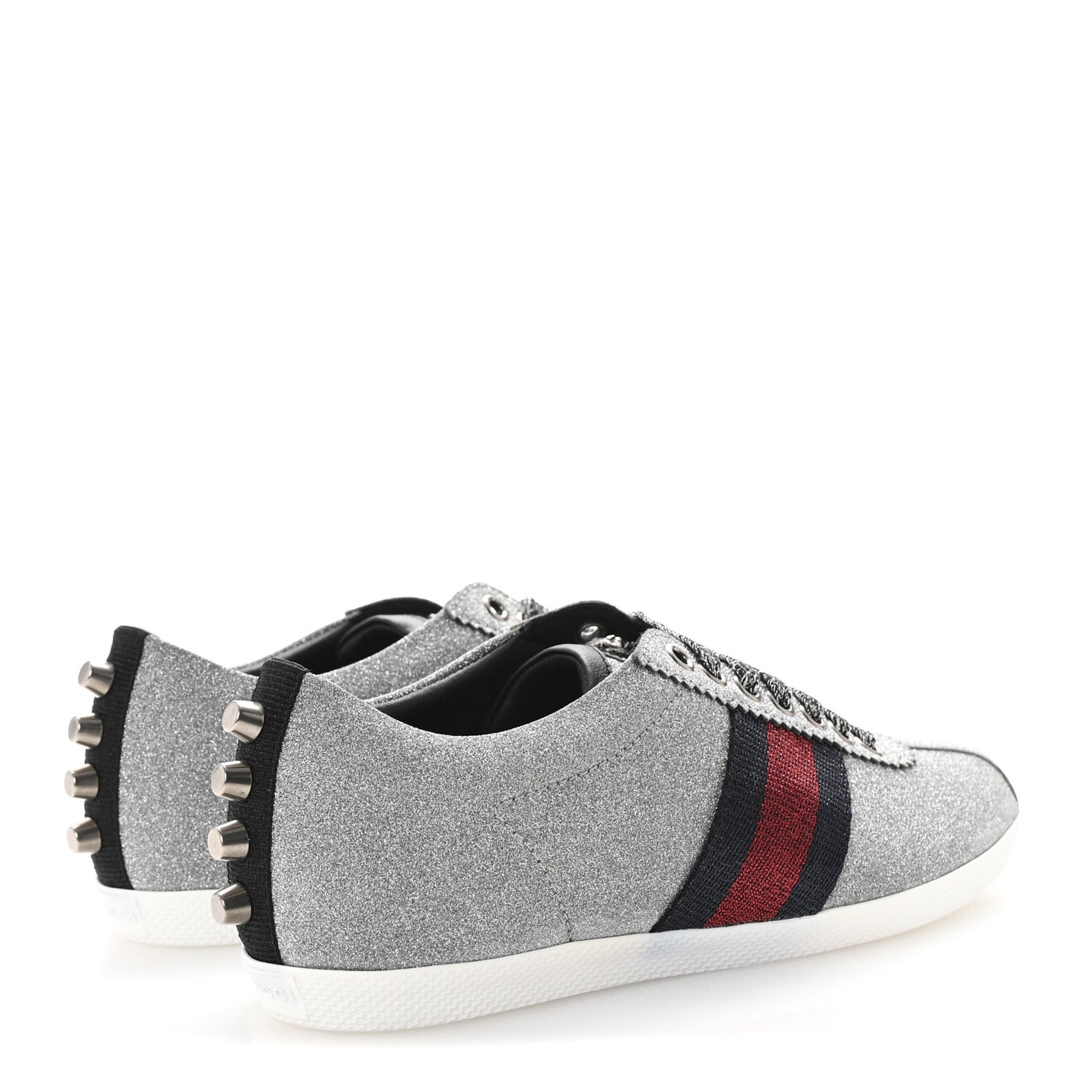 Glitter Fabric Studded Web Womens Sneakers 36.5 Silver