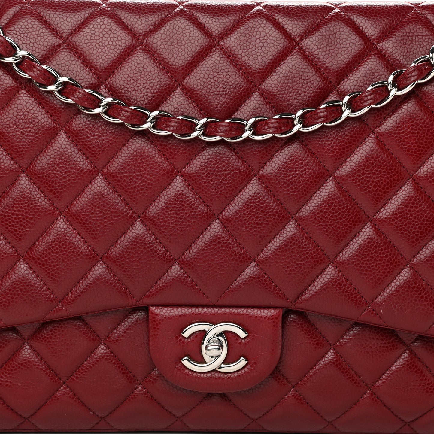 Caviar Quilted Maxi Single Flap Dark Red