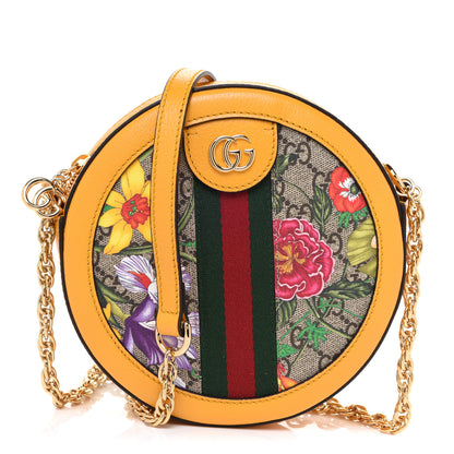 Gucci GG Supreme Monogram Flora Web Mini Ophidia Round Shoulder Bag Beige Multicolor Crop 1 of 10