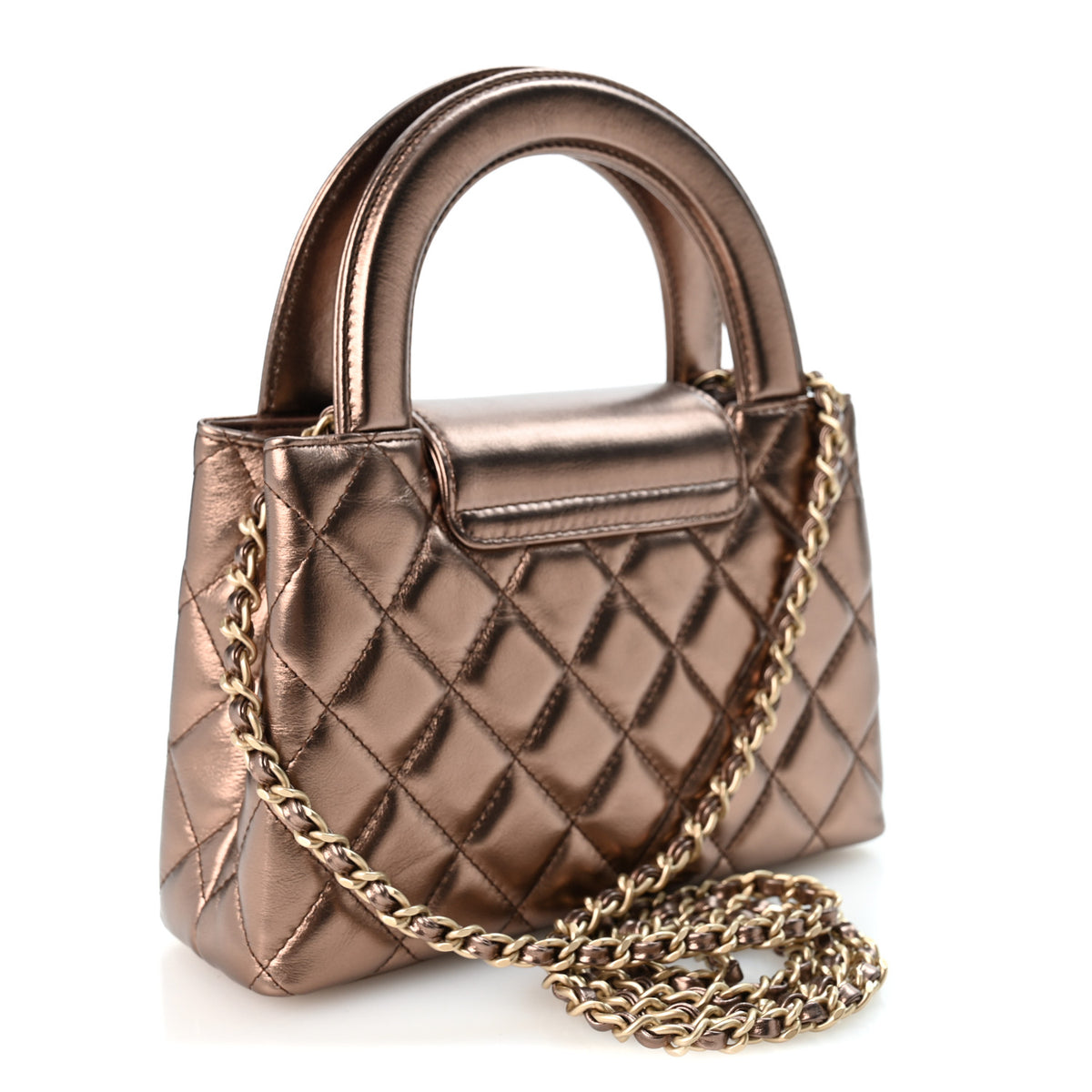 Chanel Metallic Aged Calfskin Quilted Nano Kelly Shopper Bronze 3 of 10