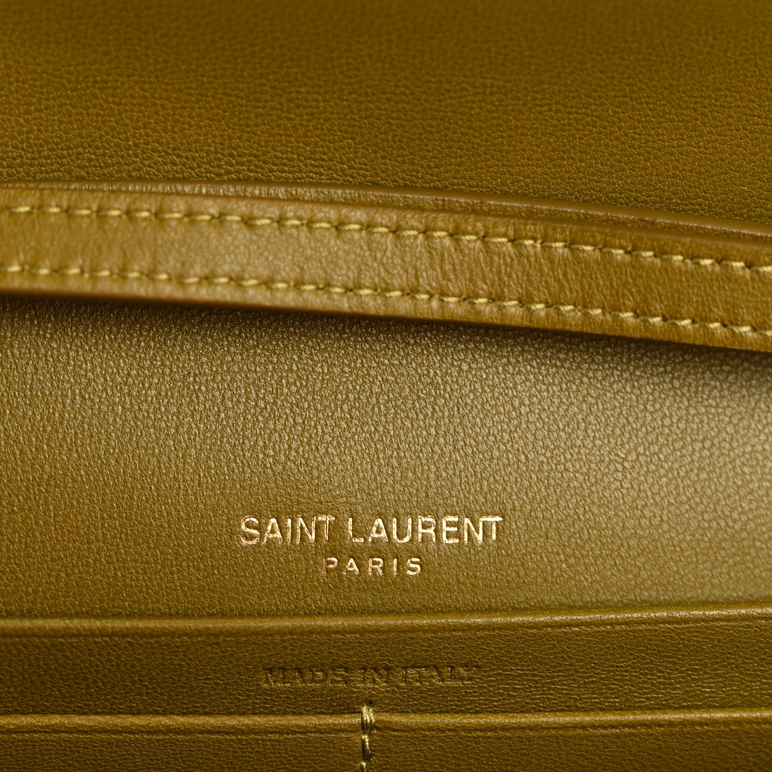 Saint Laurent Lambskin Carre Quilted Cassandre Chain Wallet Olive Drab 6 of 14