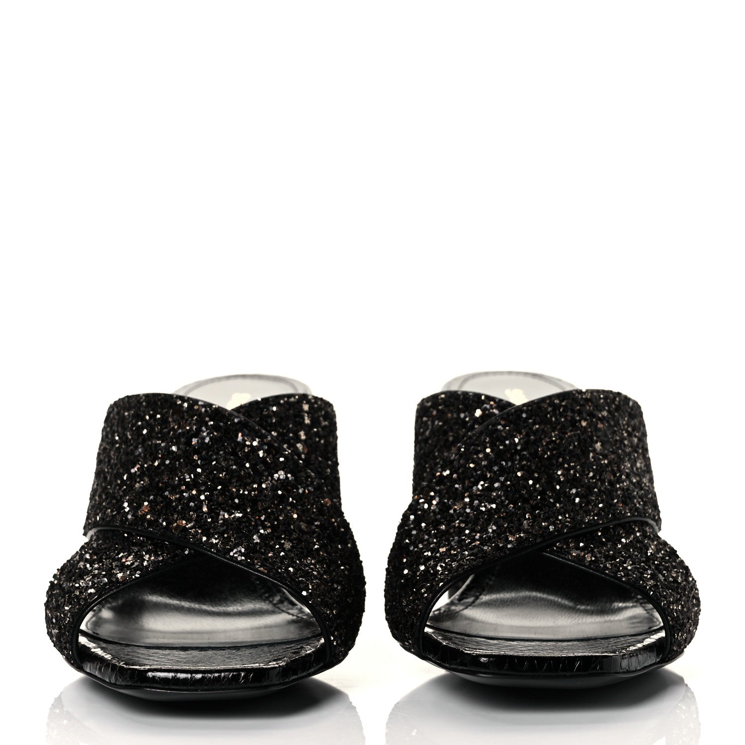 Saint Laurent Glitter LouLou 70 Mule Sandals 36 Black Gold 2 of 9