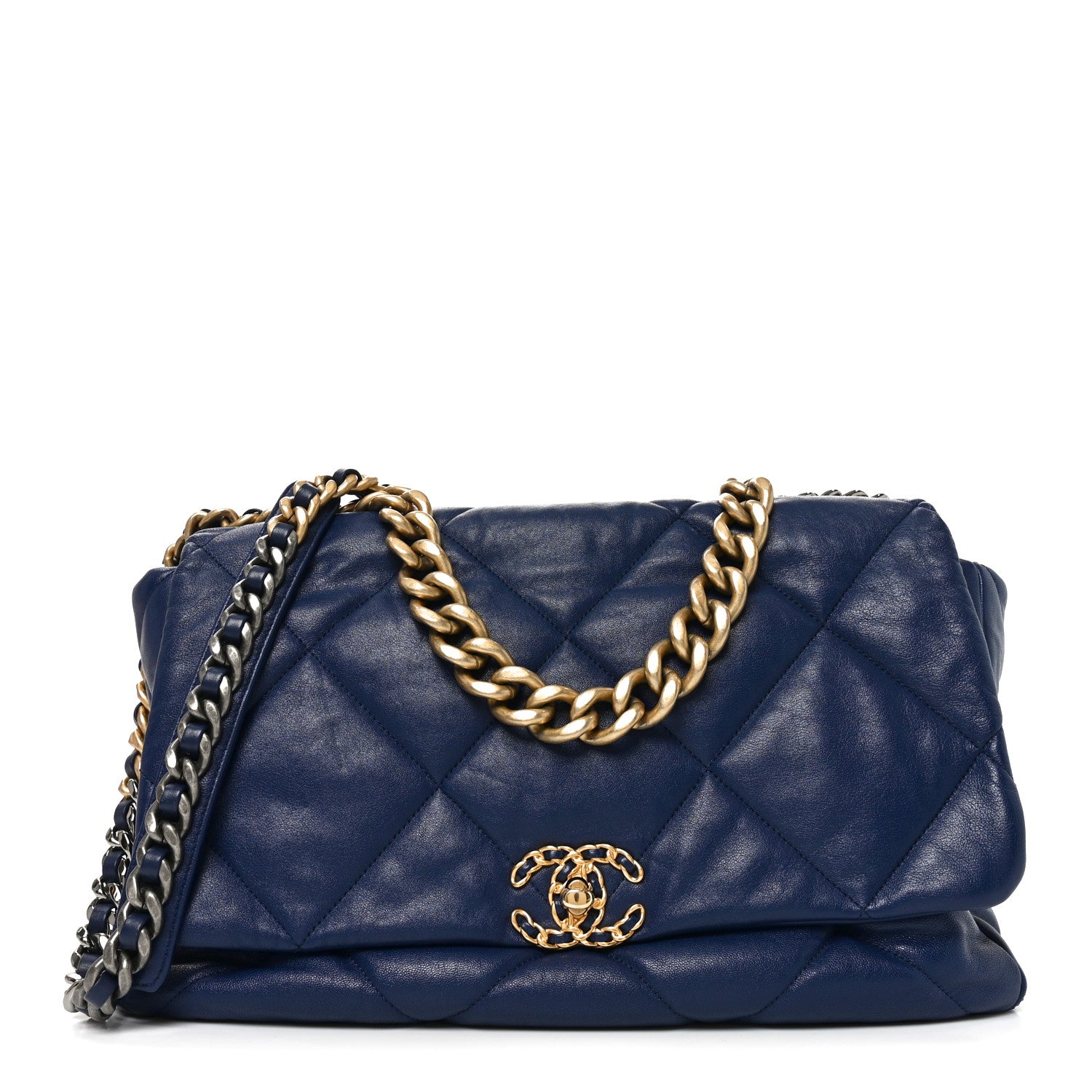 Chanel Goatskin Quilted Maxi Chanel 19 Flap Navy Blue 1 of 10