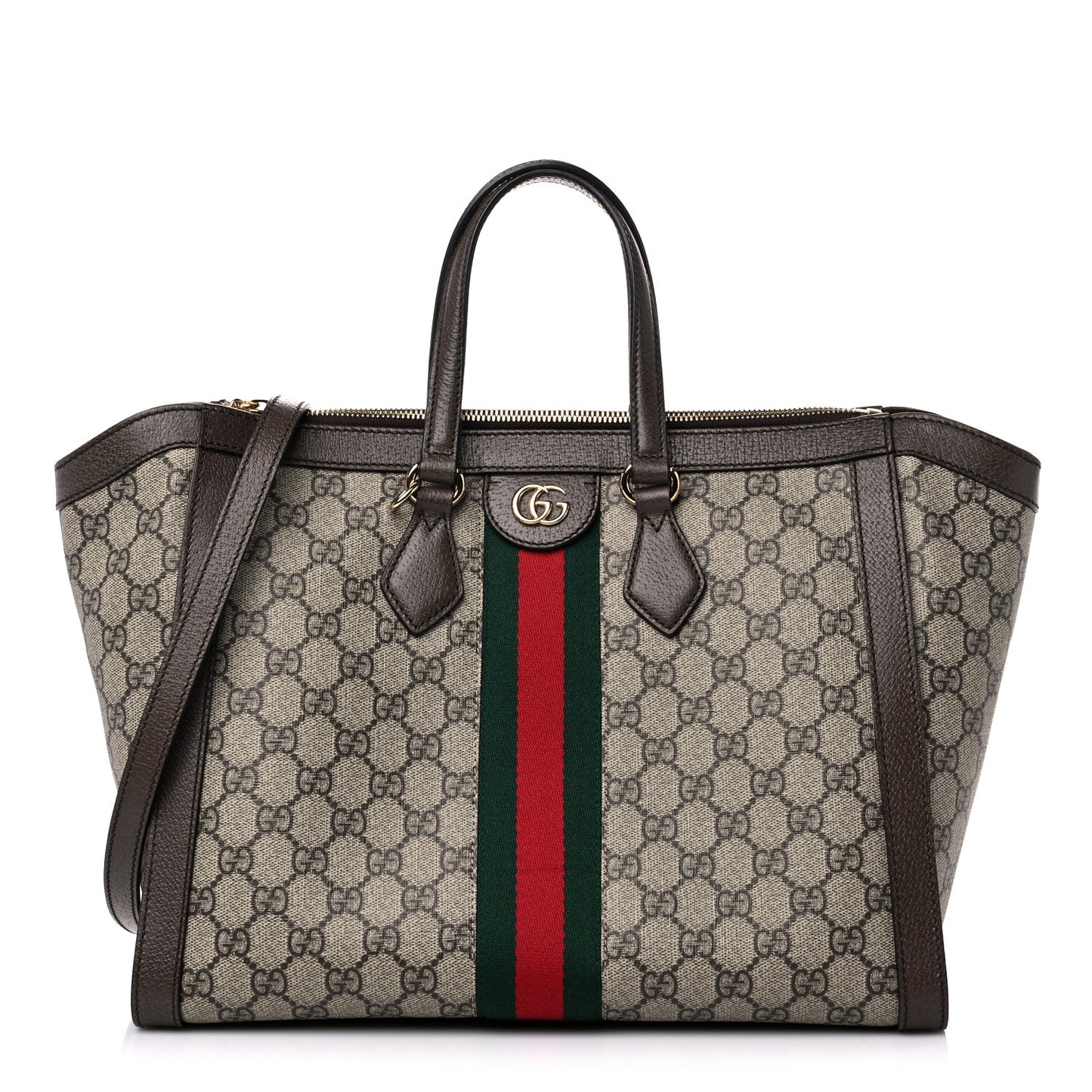 GG Supreme Monogram Web Medium Ophidia Tote Bag Brown