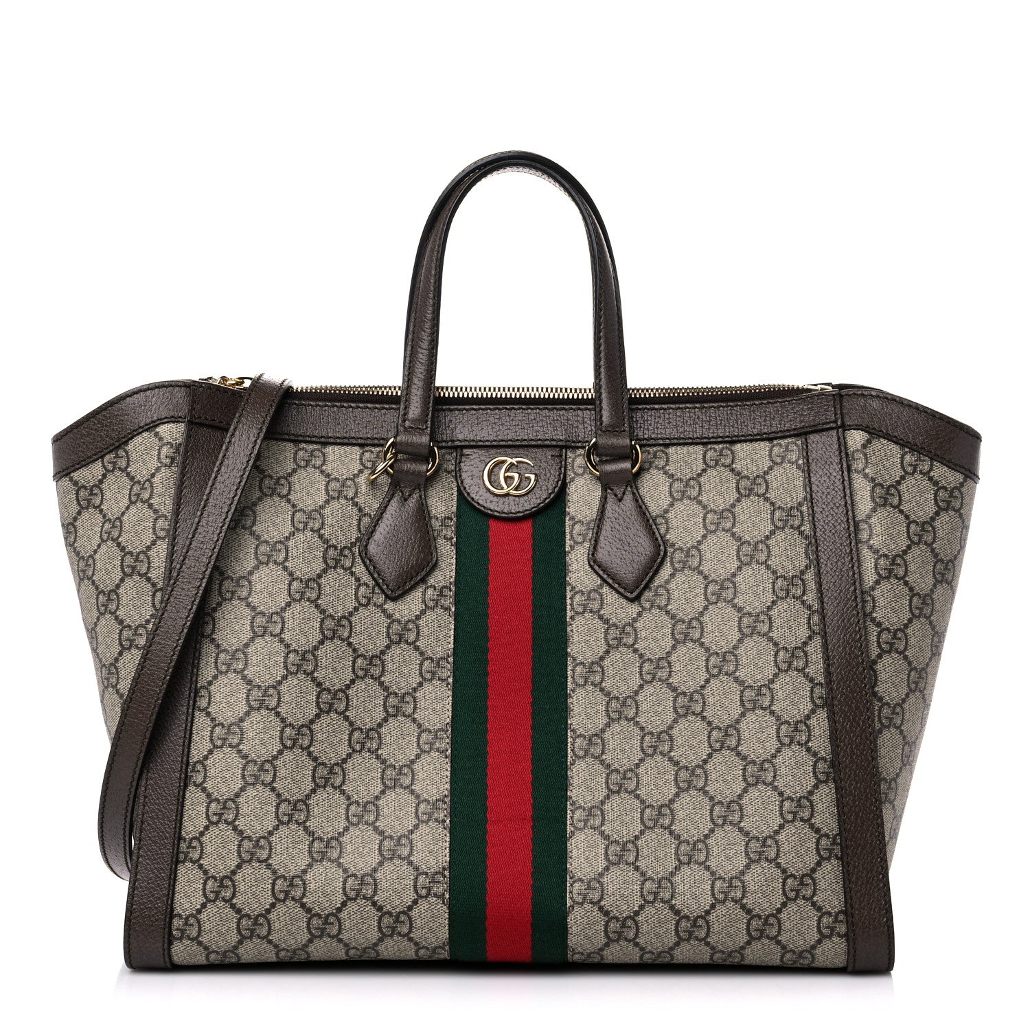 Gucci GG Supreme Monogram Web Medium Ophidia Tote Bag Brown 1 of 10
