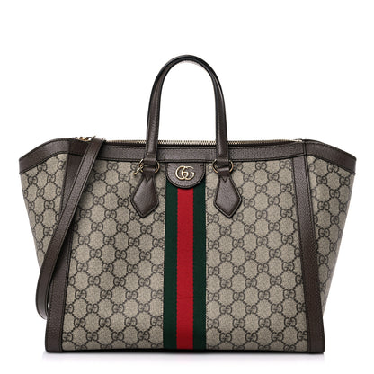 Gucci GG Supreme Monogram Web Medium Ophidia Tote Bag Brown 1 of 10