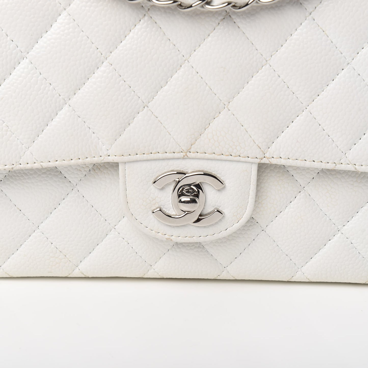 Caviar Quilted Medium Double Flap White