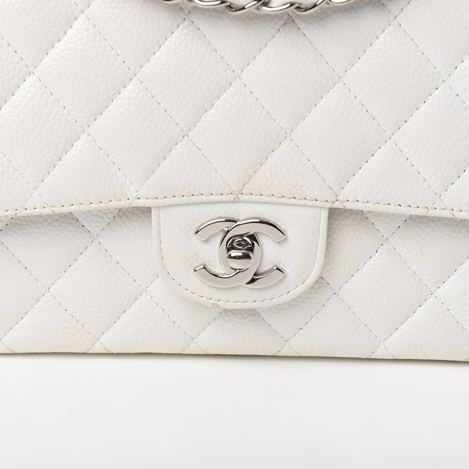 Chanel Caviar Quilted Medium Double Flap White 10 of 11
