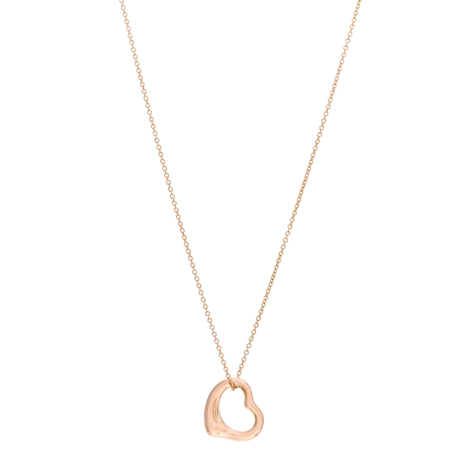 image of a TIFFANY 18K Rose Gold 16mm Elsa Peretti Open Heart Pendant Necklace by FASHIONPHILE