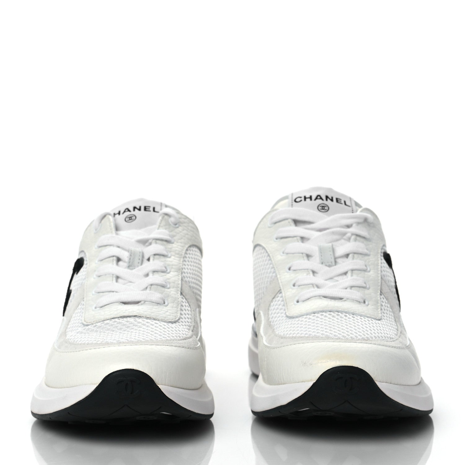 Chanel Calfskin Mesh Lycra Suede Womens Logo Sneakers 41 White 2 of 9
