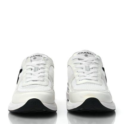 Chanel Calfskin Mesh Lycra Suede Womens Logo Sneakers 41 White 2 of 9