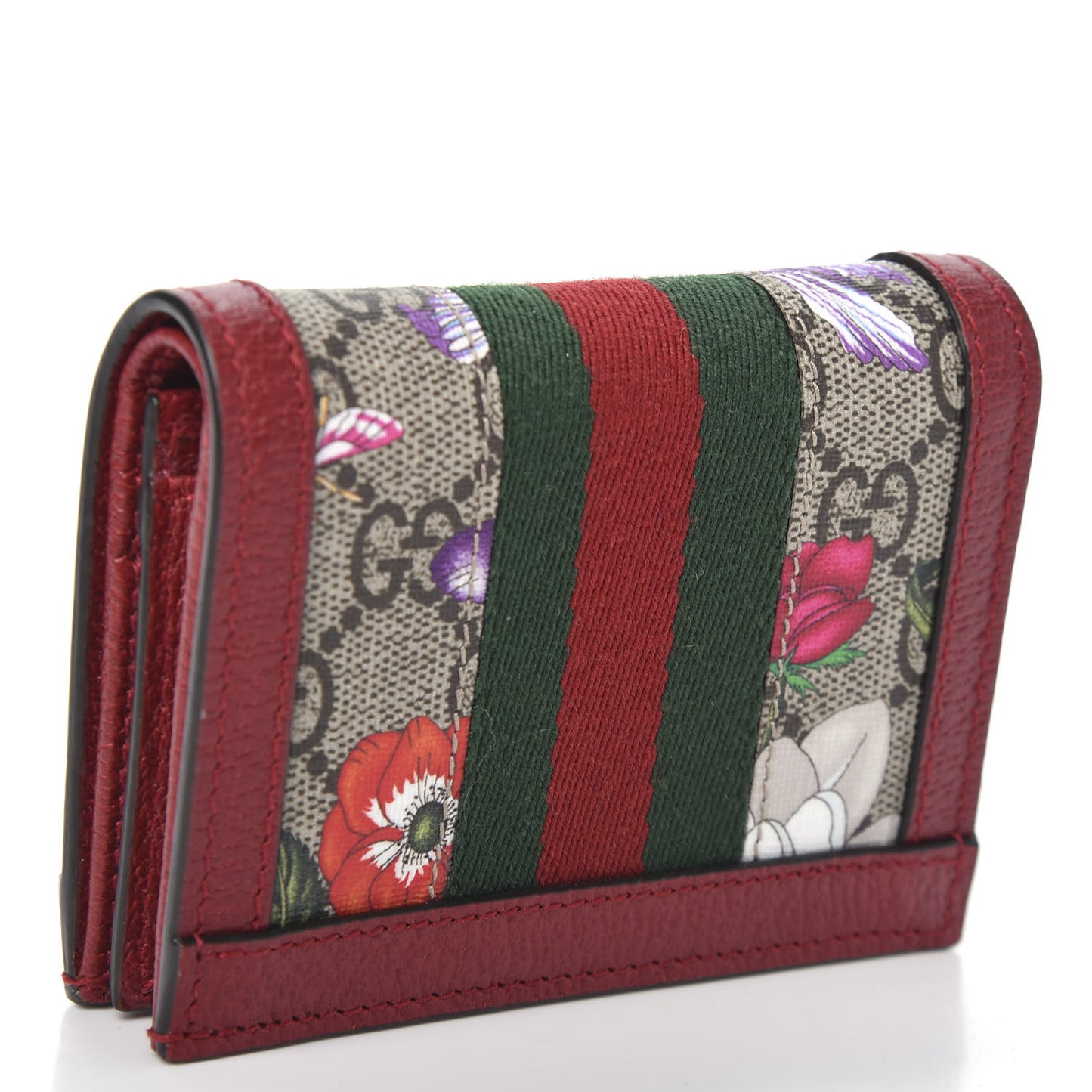 GG Supreme Monogram Flora Web Ophidia Card Case Red