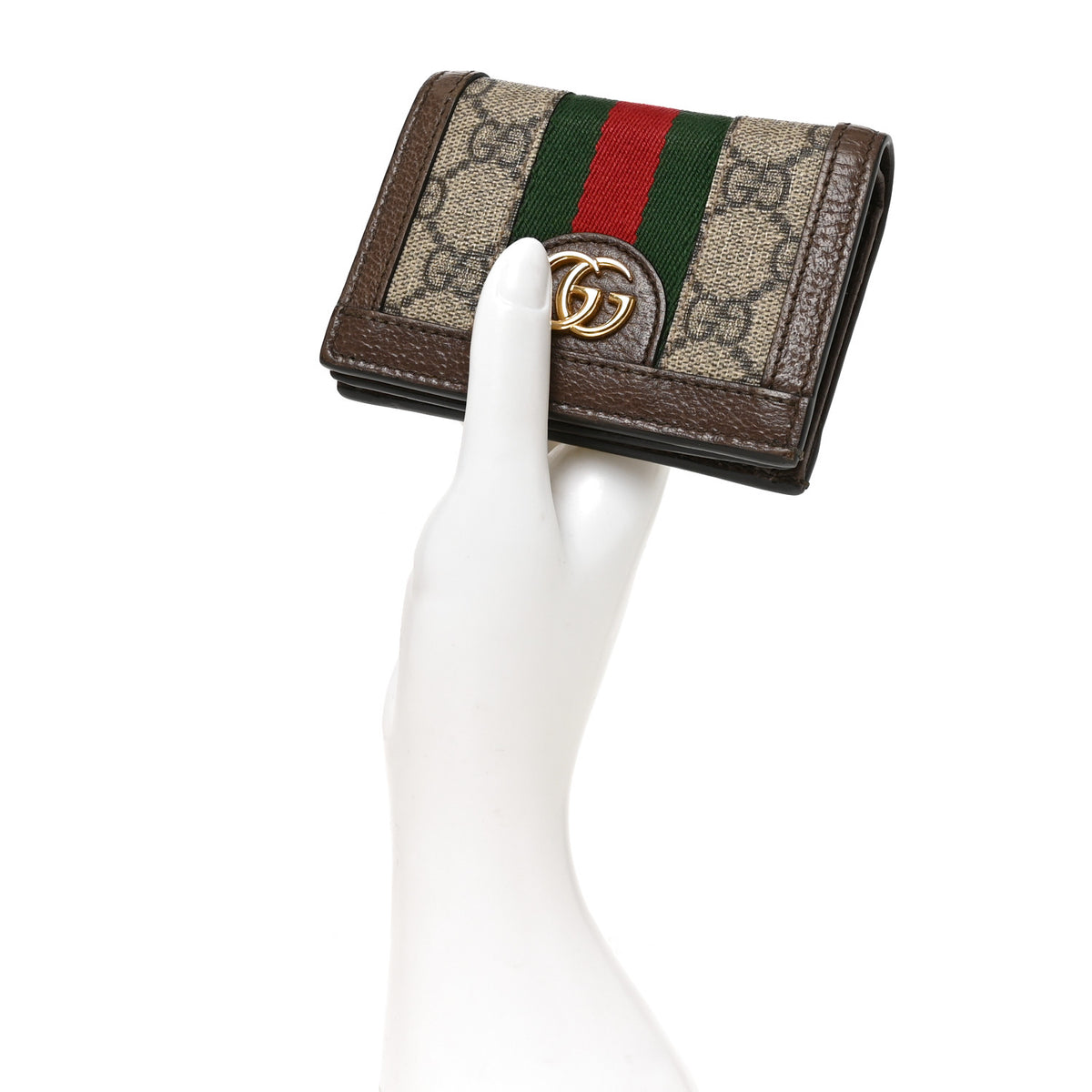 Gucci GG Supreme Monogram Web Ophidia Card Case Beige New Acero 2 of 7