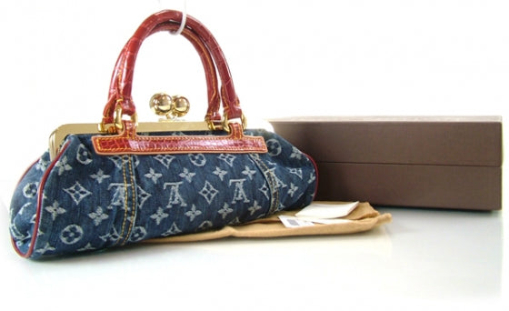 Louis Vuitton Denim Crocodile Sac Fermoir GM 3 of 9