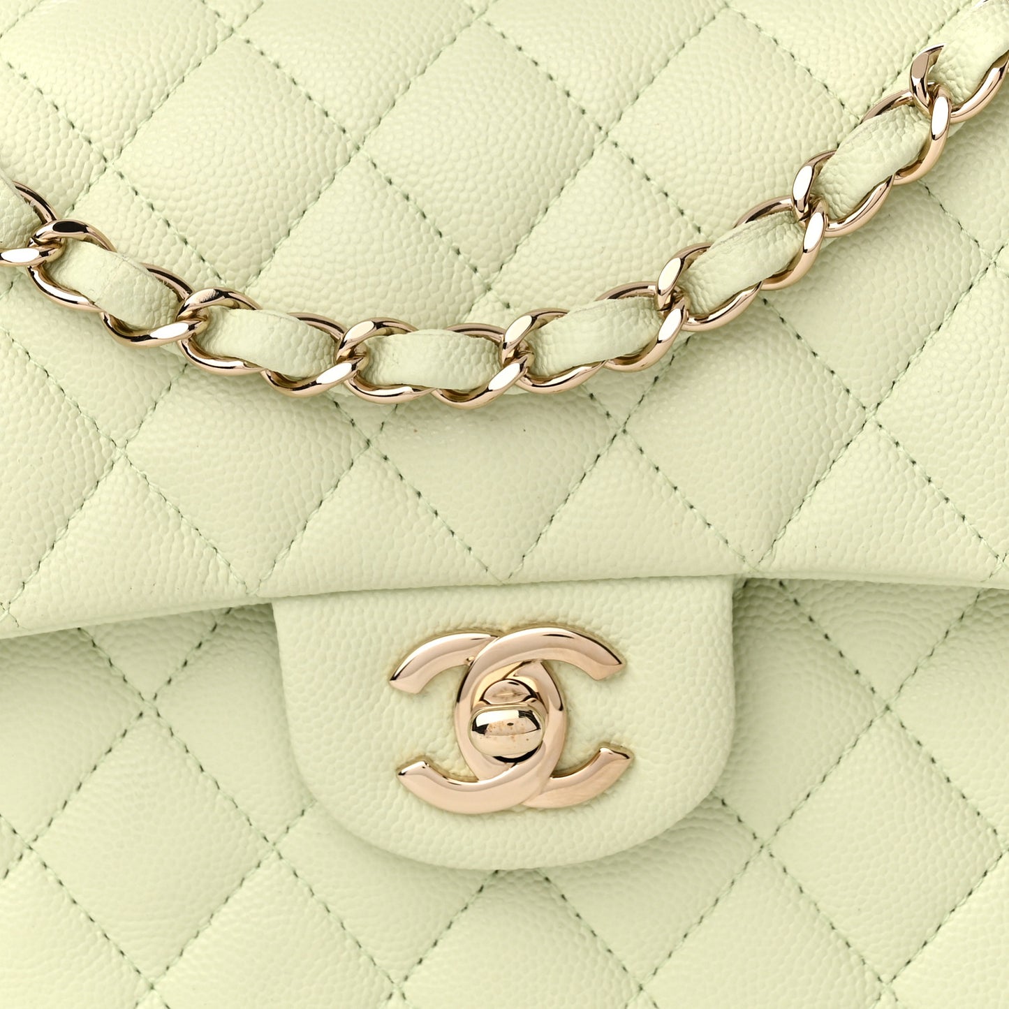 Caviar Quilted Small Double Flap Light Green