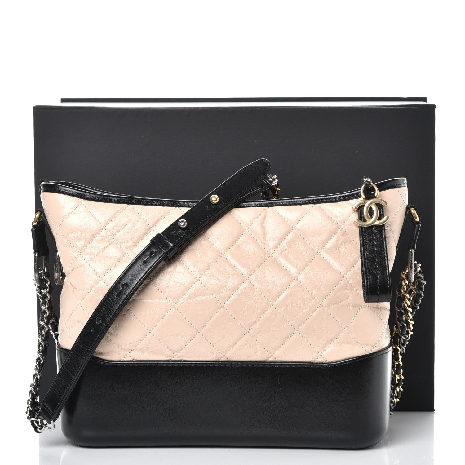Chanel Aged Calfskin Quilted Medium Gabrielle Hobo Beige Black 10 of 10