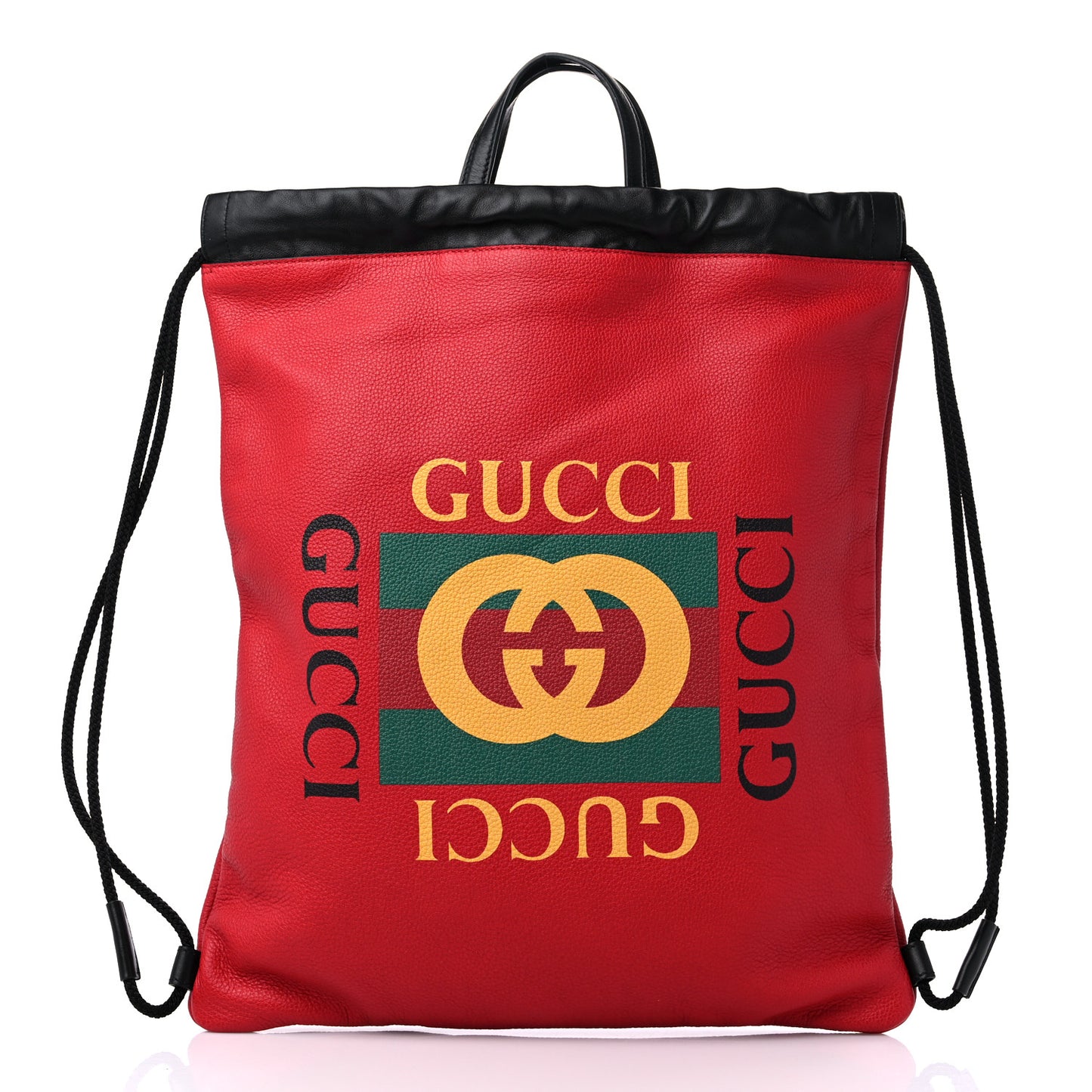 Calfskin Mens Logo Drawstring Backpack Red