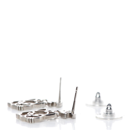Chanel Crystal Emoji Choupette Cat CC Earrings Silver 3 of 5