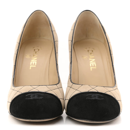Chanel Suede Quilted Cap Toe Pumps 40 Beige Black 3 of 12