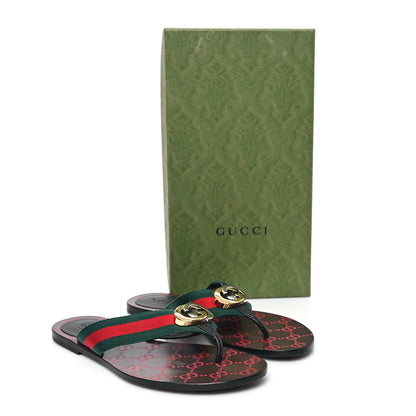 Gucci Canvas Web Womens Kika Thong Sandals 38.5 10 of 10