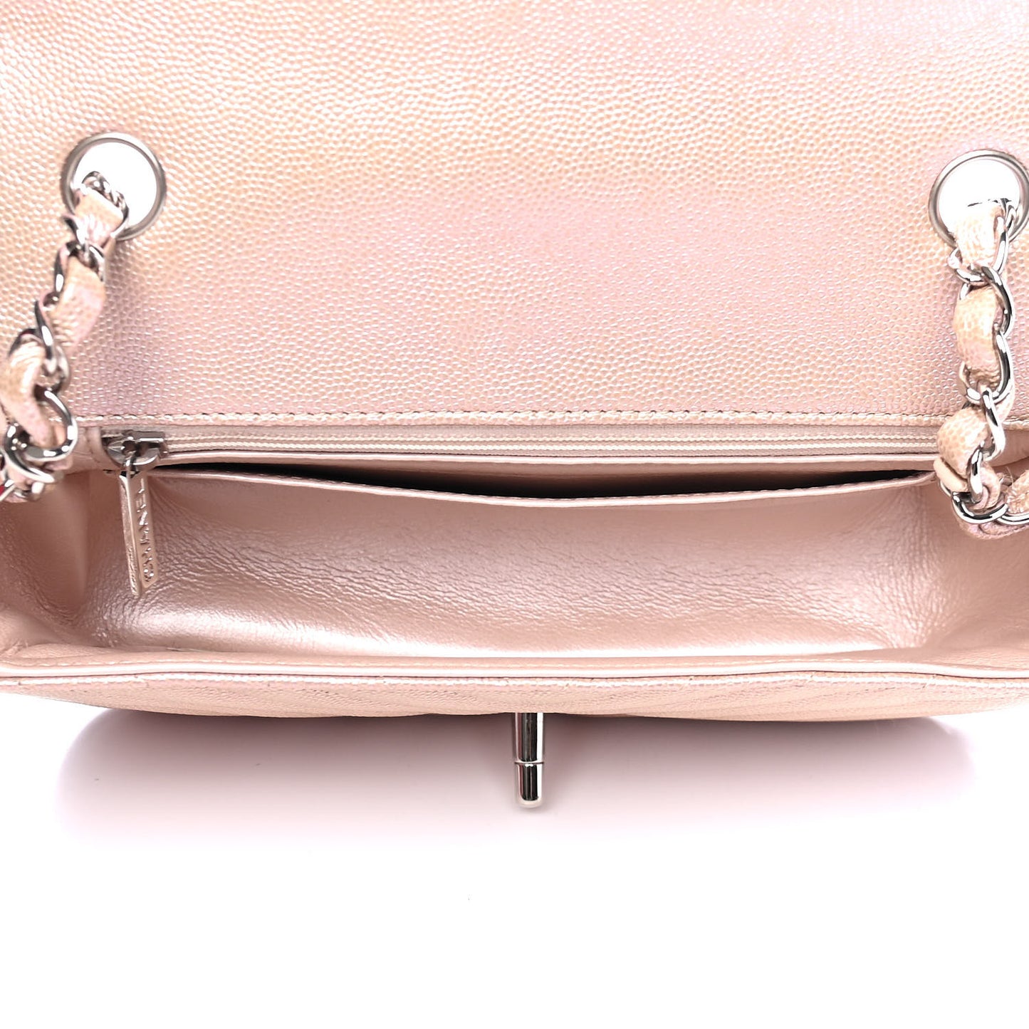 Iridescent Caviar Chevron Quilted Mini Rectangular Flap Light Gold