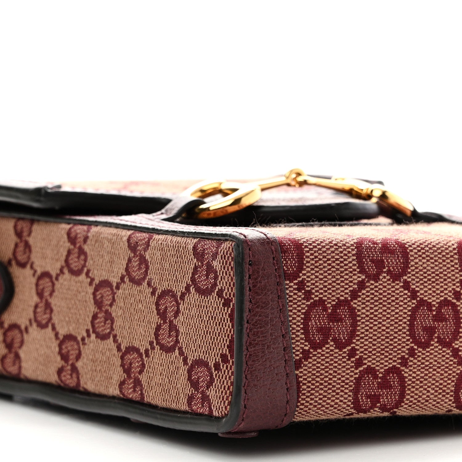 Gucci Monogram Textured Dollar Calfskin Mini Horsebit 1955 Crossbody Bag Sahara Rubino Chardonnay 8 of 10