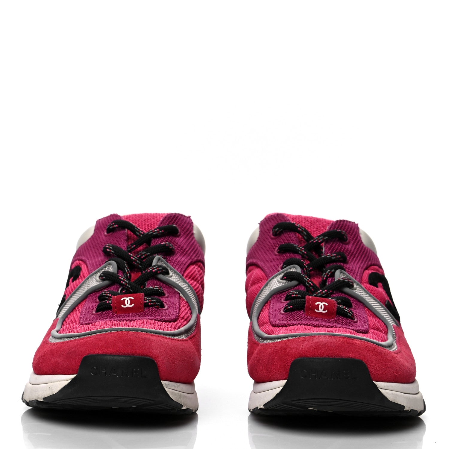 Chanel Mesh Suede Calfskin Grained Calfskin Womens CC Sneakers 40.5 Dark Pink Silver 2 of 9