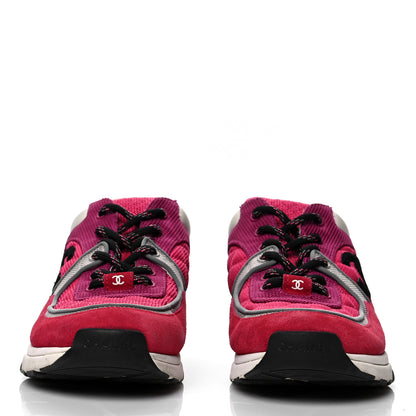 Chanel Mesh Suede Calfskin Grained Calfskin Womens CC Sneakers 40.5 Dark Pink Silver 2 of 9