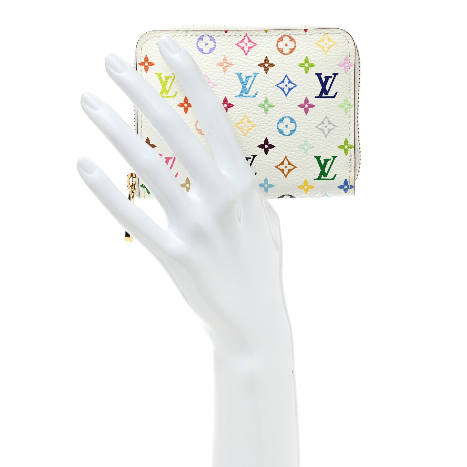 Louis Vuitton Monogram Multicolor Zippy Coin Purse Wallet White Litchi 2 of 6