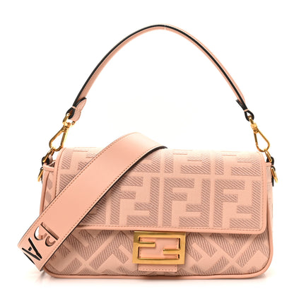 Fendi Canvas Vitello King Extra Strap FF Embroidered Baguette Baby Pink 1 of 9