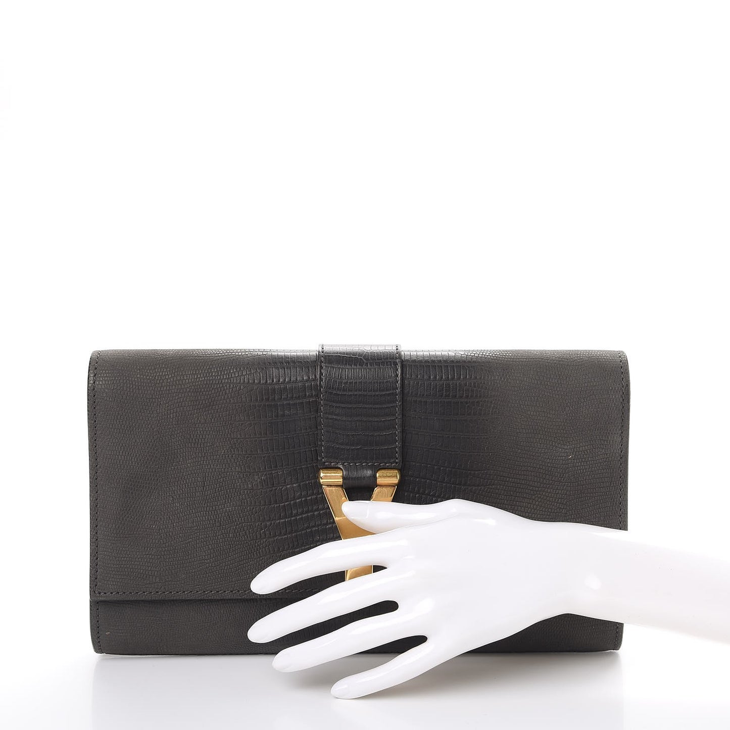 Lizard Calfskin Embossed Classic Y Clutch Black